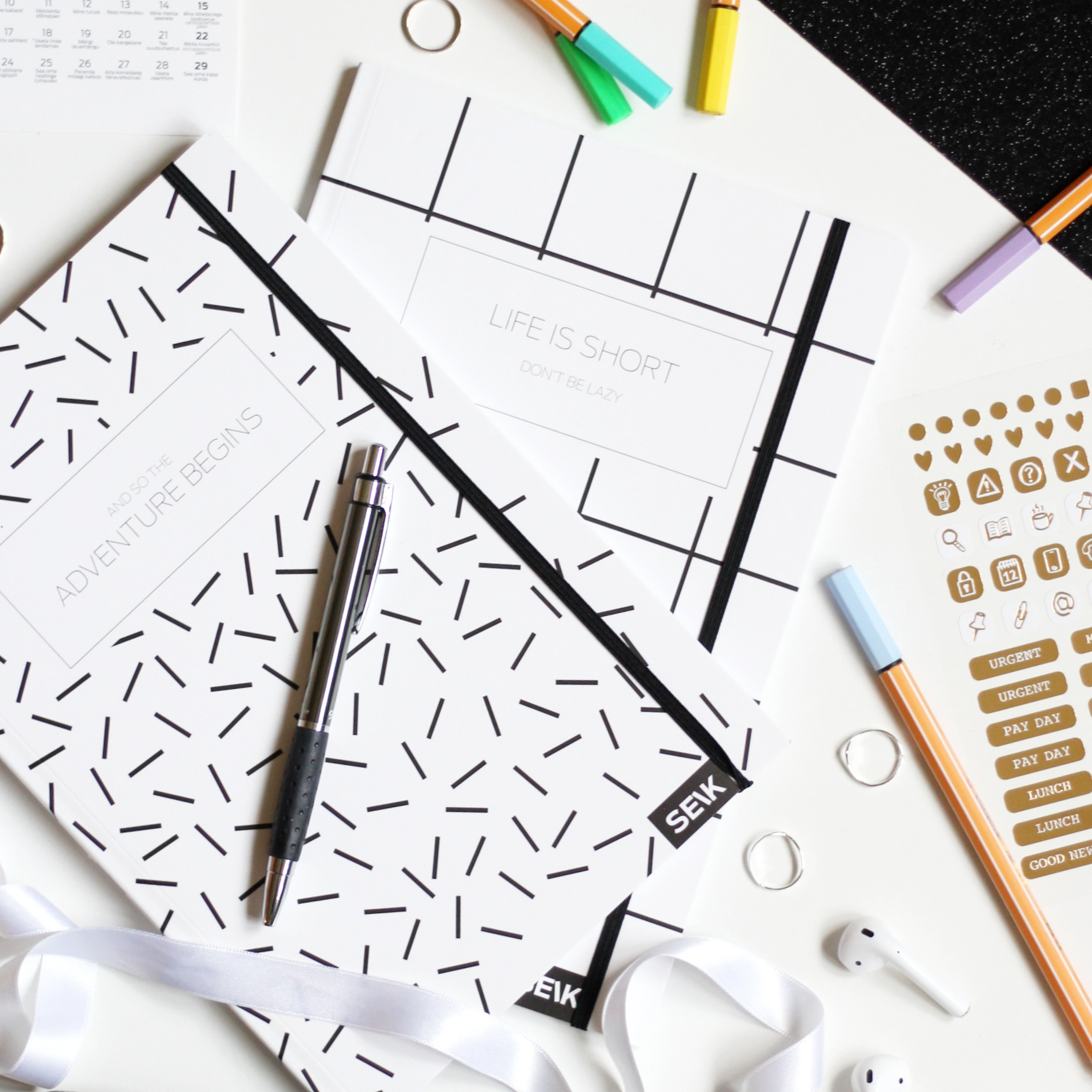 Bullet Journal / Dotted Notebook adventure begins & life is short (2pcs)
