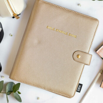 Ring binder from premium faux leather A5 - Happy Calendar planner 2026 (beige)