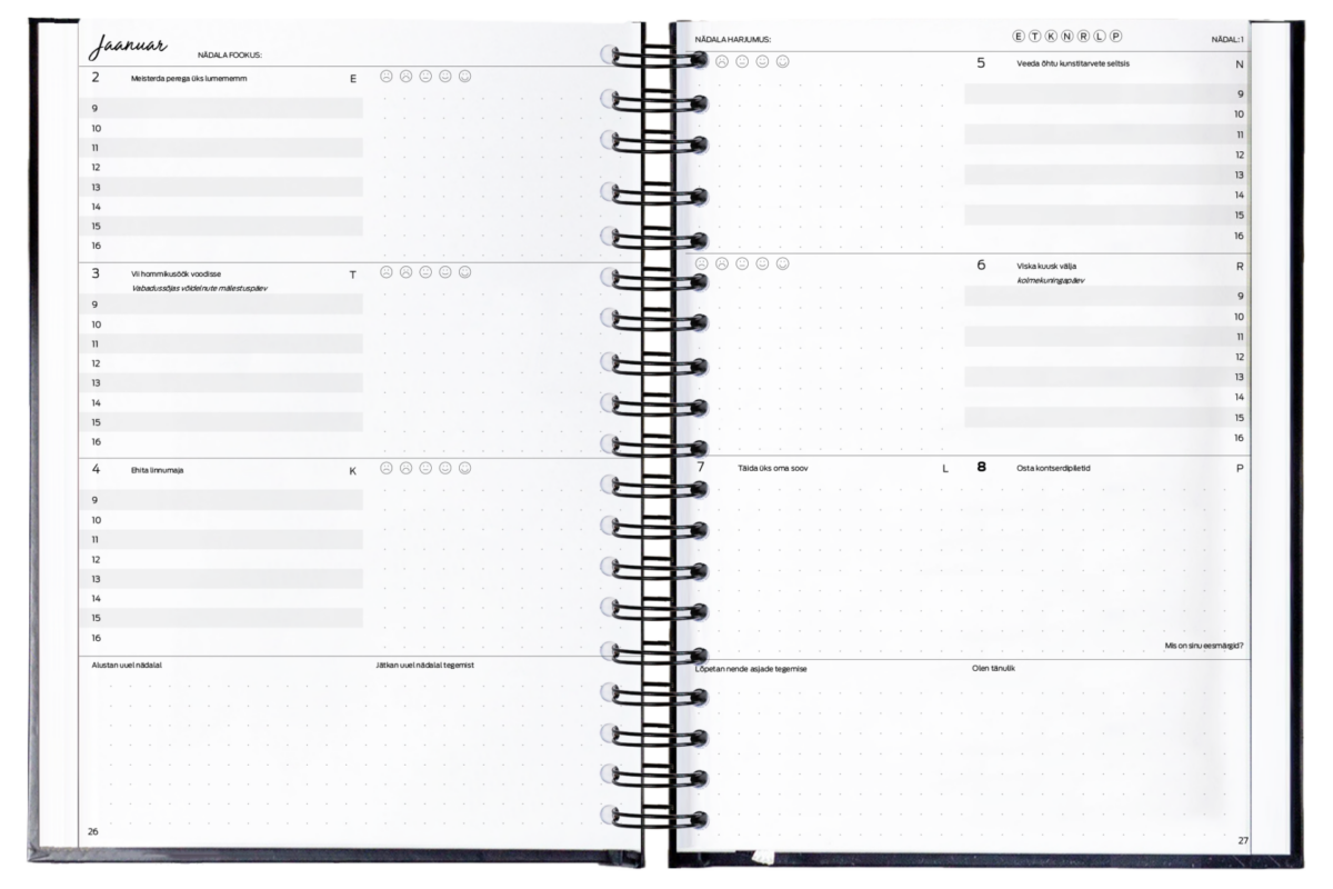 Premium nahast kaantega Tegude Kalender märkmik 2025 must - Image 9