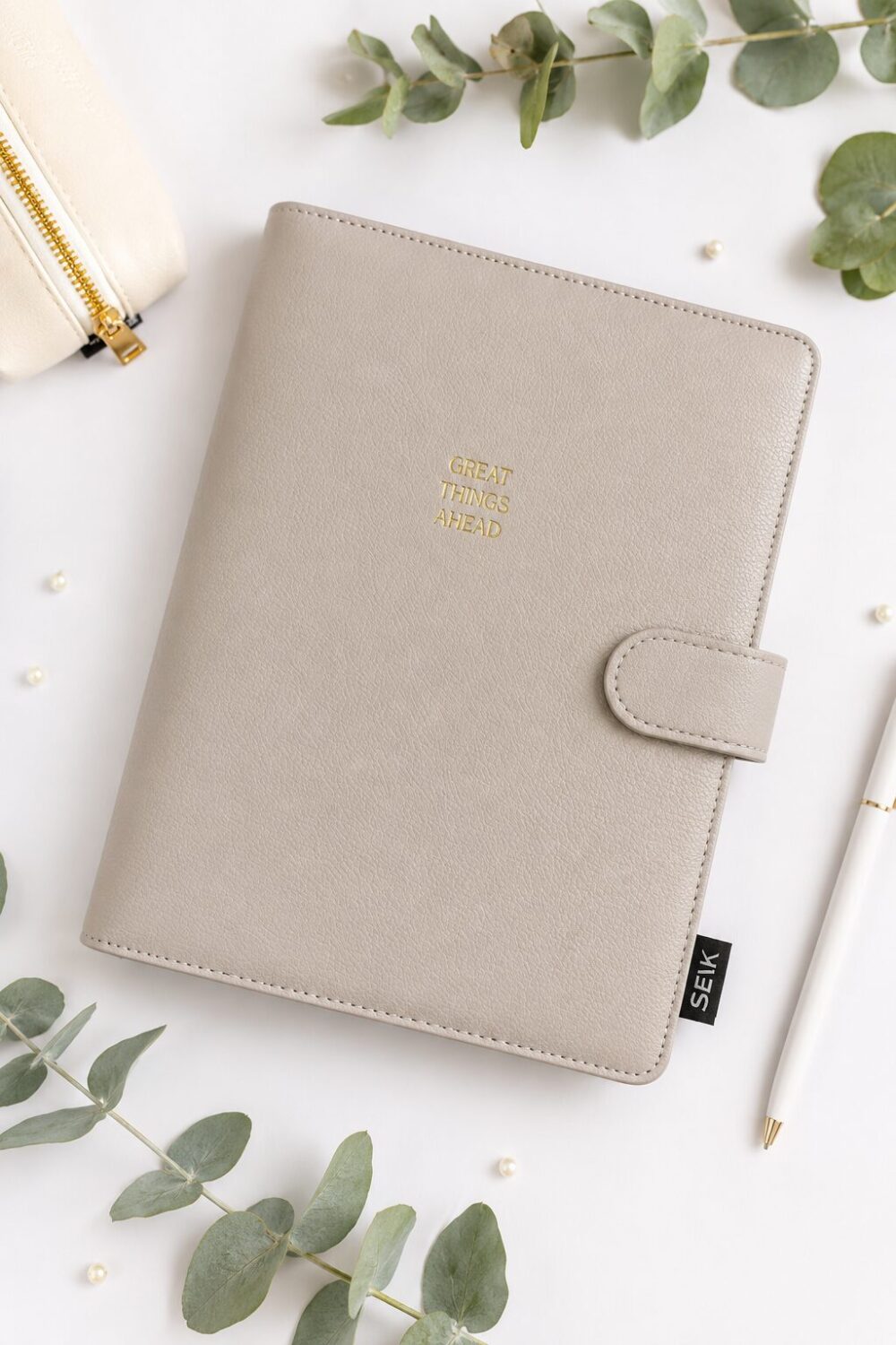 Ring binder from premium faux leather A5 (beige)