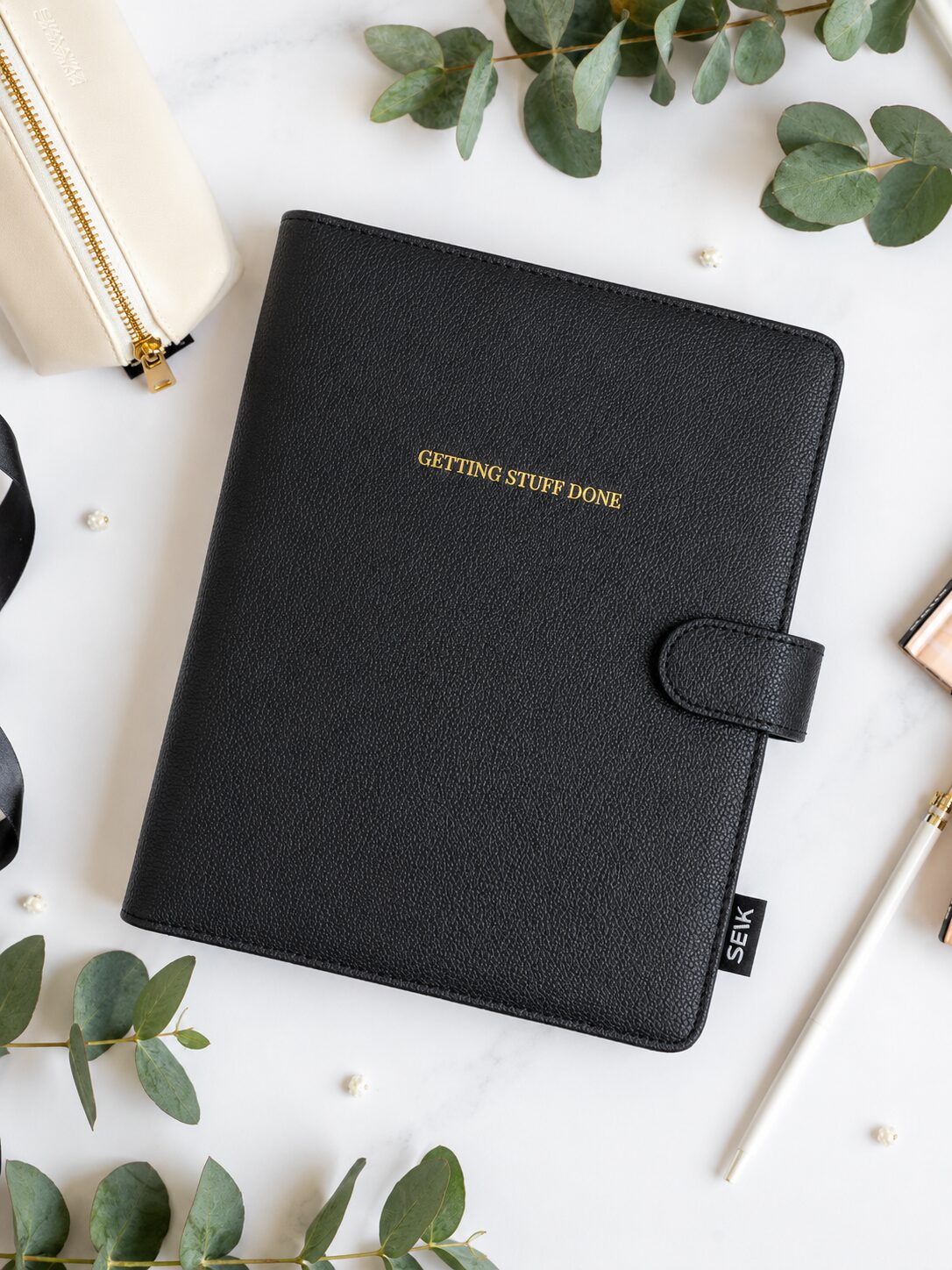 Ring binder from premium faux leather A5 (black)