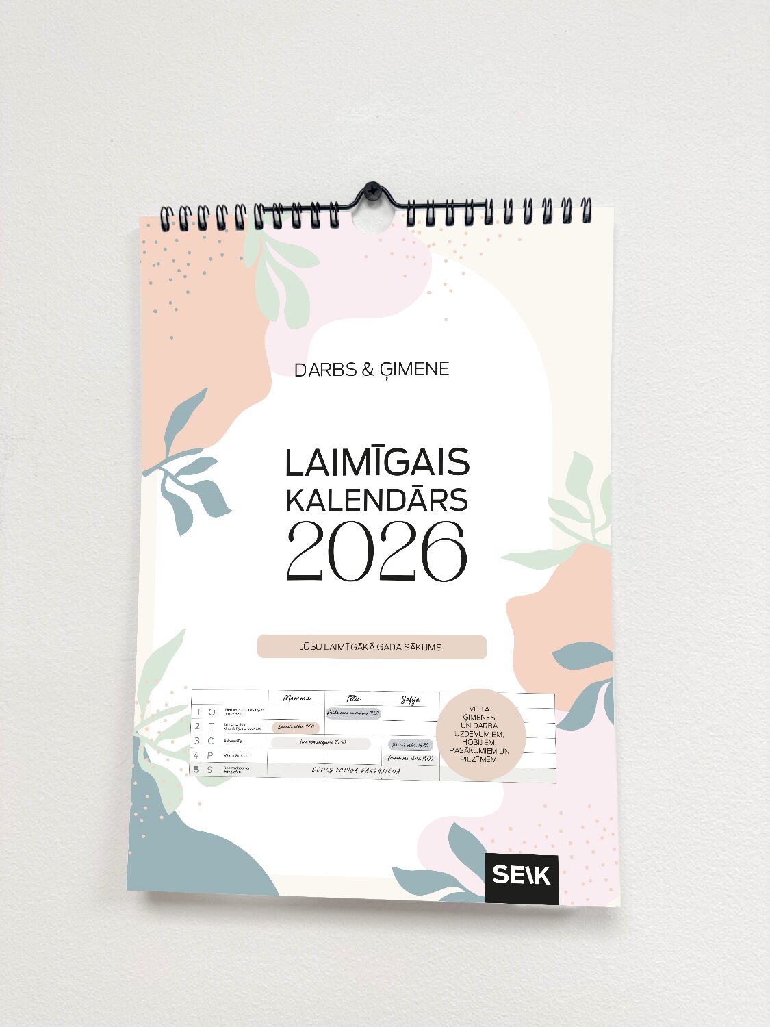 Laimīgais Kalendārs sienas kalendārs A3 izmērs - darbs un mājas 2026