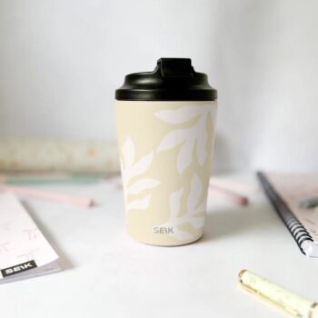 Coffee thermos mug - beige leaves (350ml)
