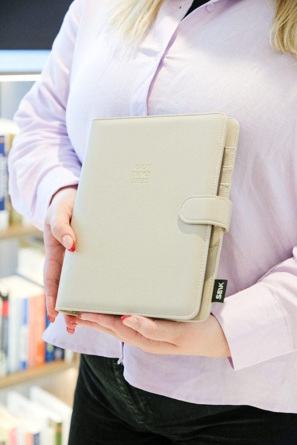Ring binder from premium faux leather A5 (beige) - Image 6
